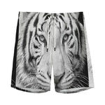 Monochrome White Bengal Tiger Print Men's Sports Shorts