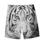 Monochrome White Bengal Tiger Print Men's Sports Shorts