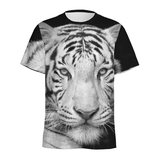 Monochrome White Bengal Tiger Print Men's Sports T-Shirt