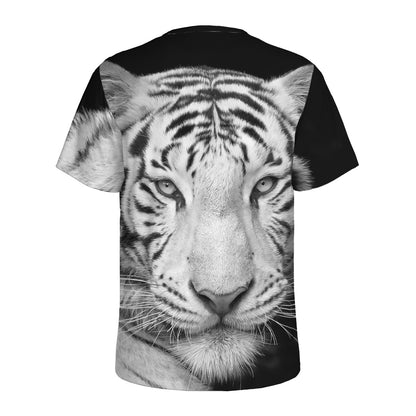 Monochrome White Bengal Tiger Print Men's Sports T-Shirt