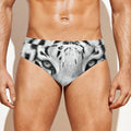 Monochrome White Bengal Tiger Print Men's Swim Briefs