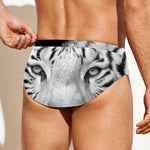 Monochrome White Bengal Tiger Print Men's Swim Briefs