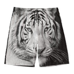 Monochrome White Bengal Tiger Print Men's Swim Trunks