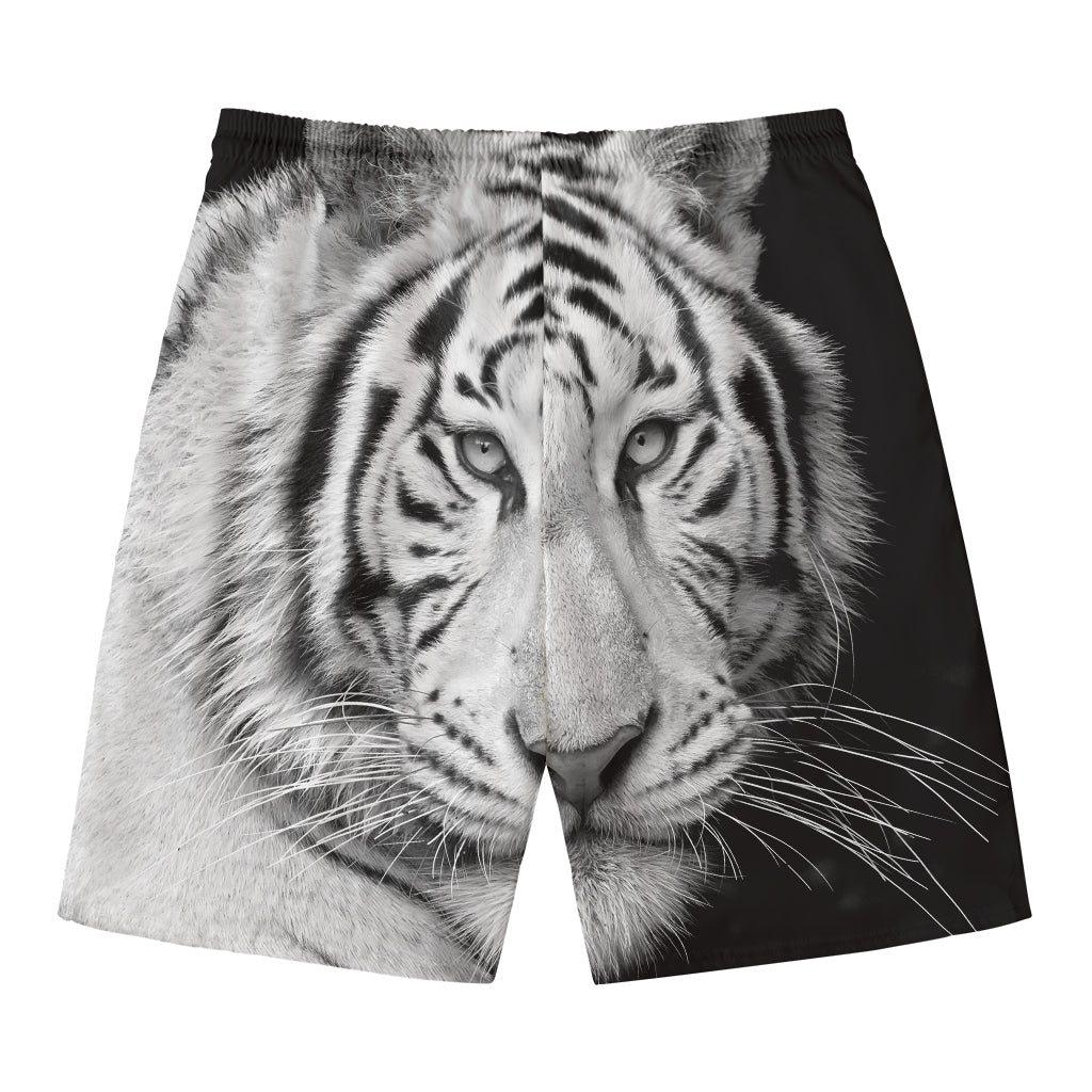 Monochrome White Bengal Tiger Print Men's Swim Trunks