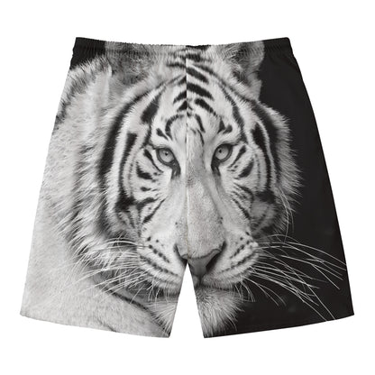 Monochrome White Bengal Tiger Print Men's Swim Trunks