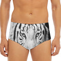 Monochrome White Bengal Tiger Print Men's Triangle Swim Briefs
