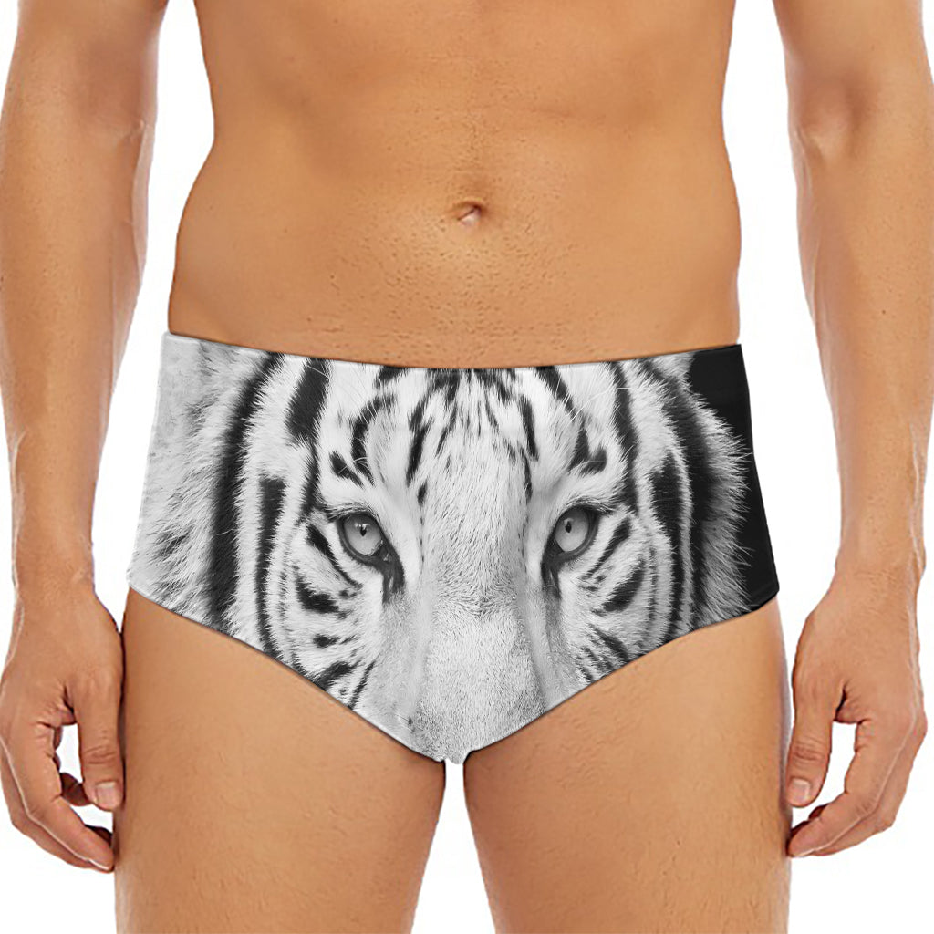 Monochrome White Bengal Tiger Print Men's Triangle Swim Briefs