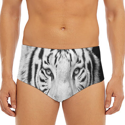 Monochrome White Bengal Tiger Print Men's Triangle Swim Briefs