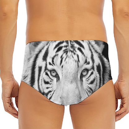 Monochrome White Bengal Tiger Print Men's Triangle Swim Briefs