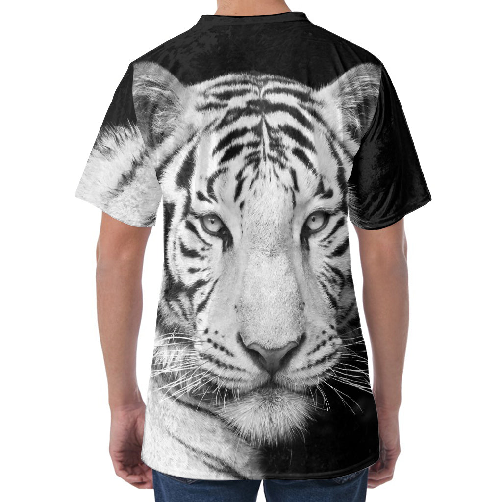 Monochrome White Bengal Tiger Print Men's Velvet T-Shirt