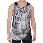 Monochrome White Bengal Tiger Print Men's Velvet Tank Top