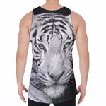 Monochrome White Bengal Tiger Print Men's Velvet Tank Top
