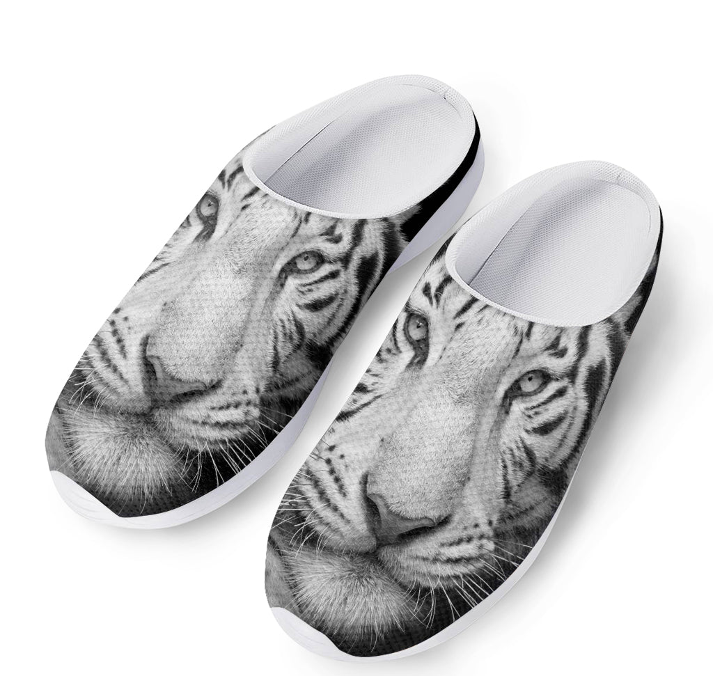 Monochrome White Bengal Tiger Print Mesh Casual Shoes