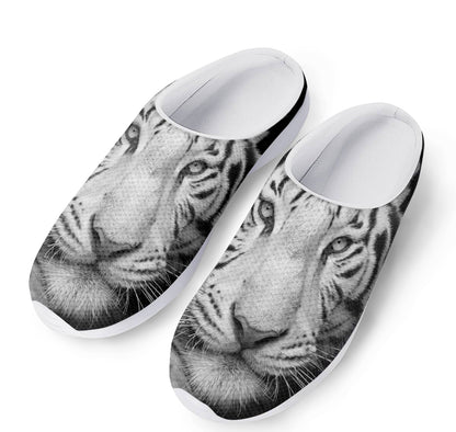 Monochrome White Bengal Tiger Print Mesh Casual Shoes