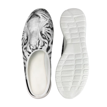 Monochrome White Bengal Tiger Print Mesh Casual Shoes