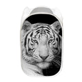 Monochrome White Bengal Tiger Print Mesh Laundry Hamper
