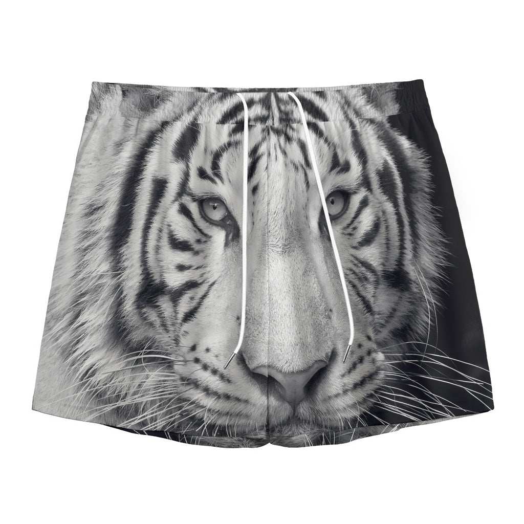Monochrome White Bengal Tiger Print Mesh Shorts