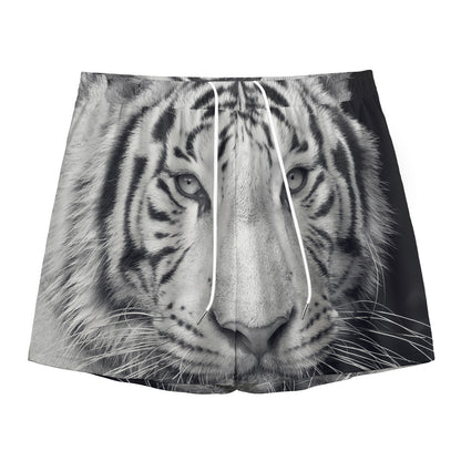 Monochrome White Bengal Tiger Print Mesh Shorts