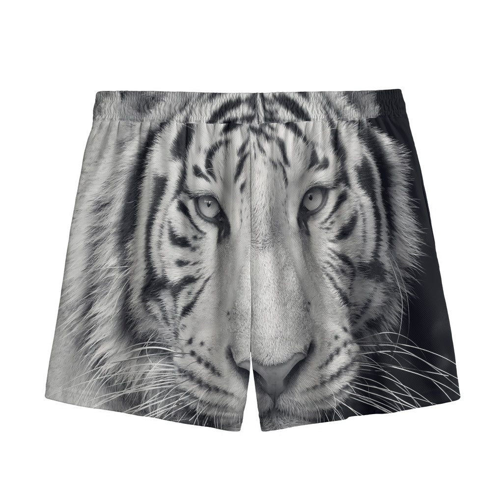 Monochrome White Bengal Tiger Print Mesh Shorts
