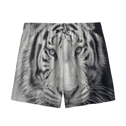 Monochrome White Bengal Tiger Print Mesh Shorts