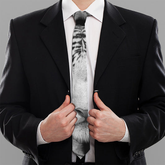 Monochrome White Bengal Tiger Print Necktie