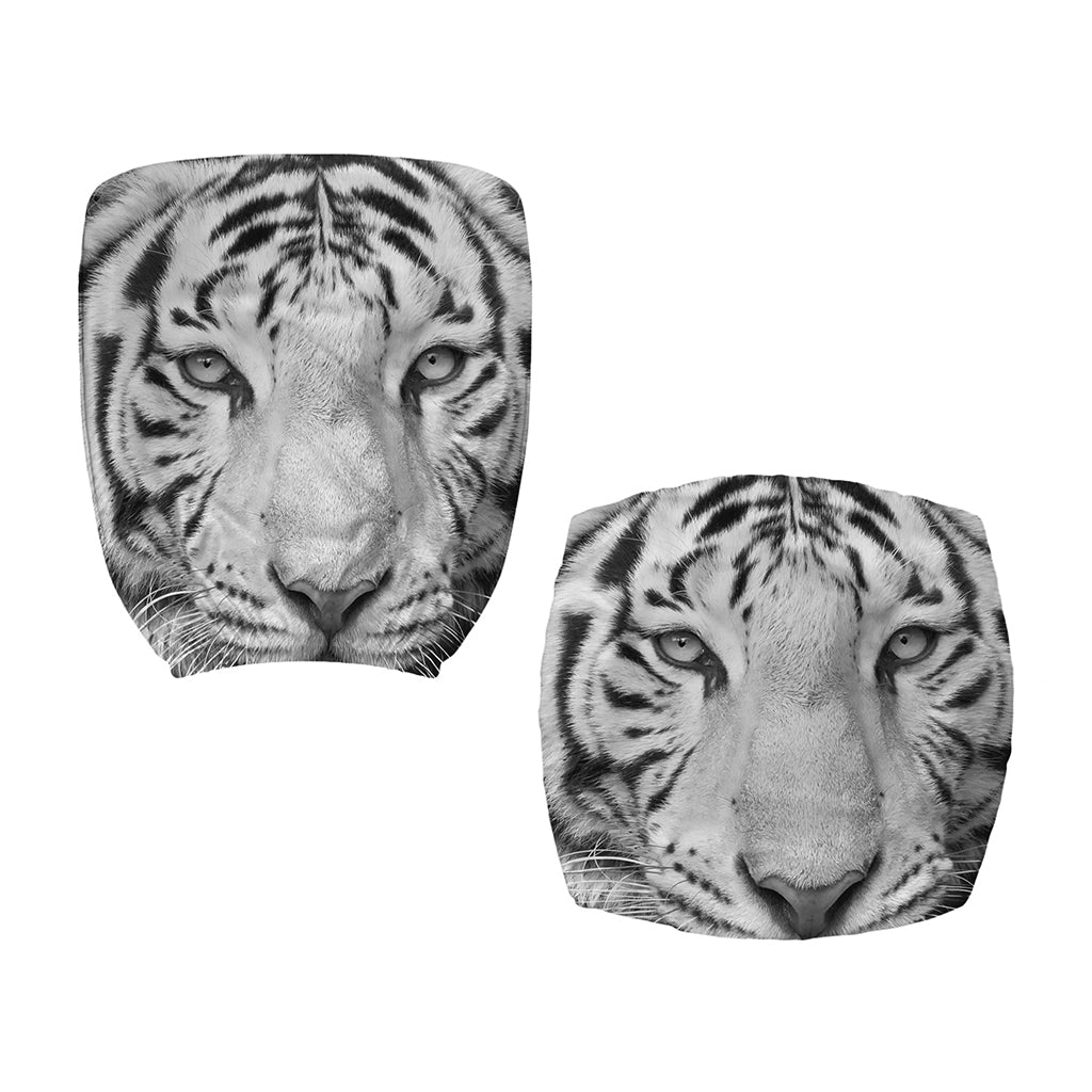 Monochrome White Bengal Tiger Print Office Chair Cover