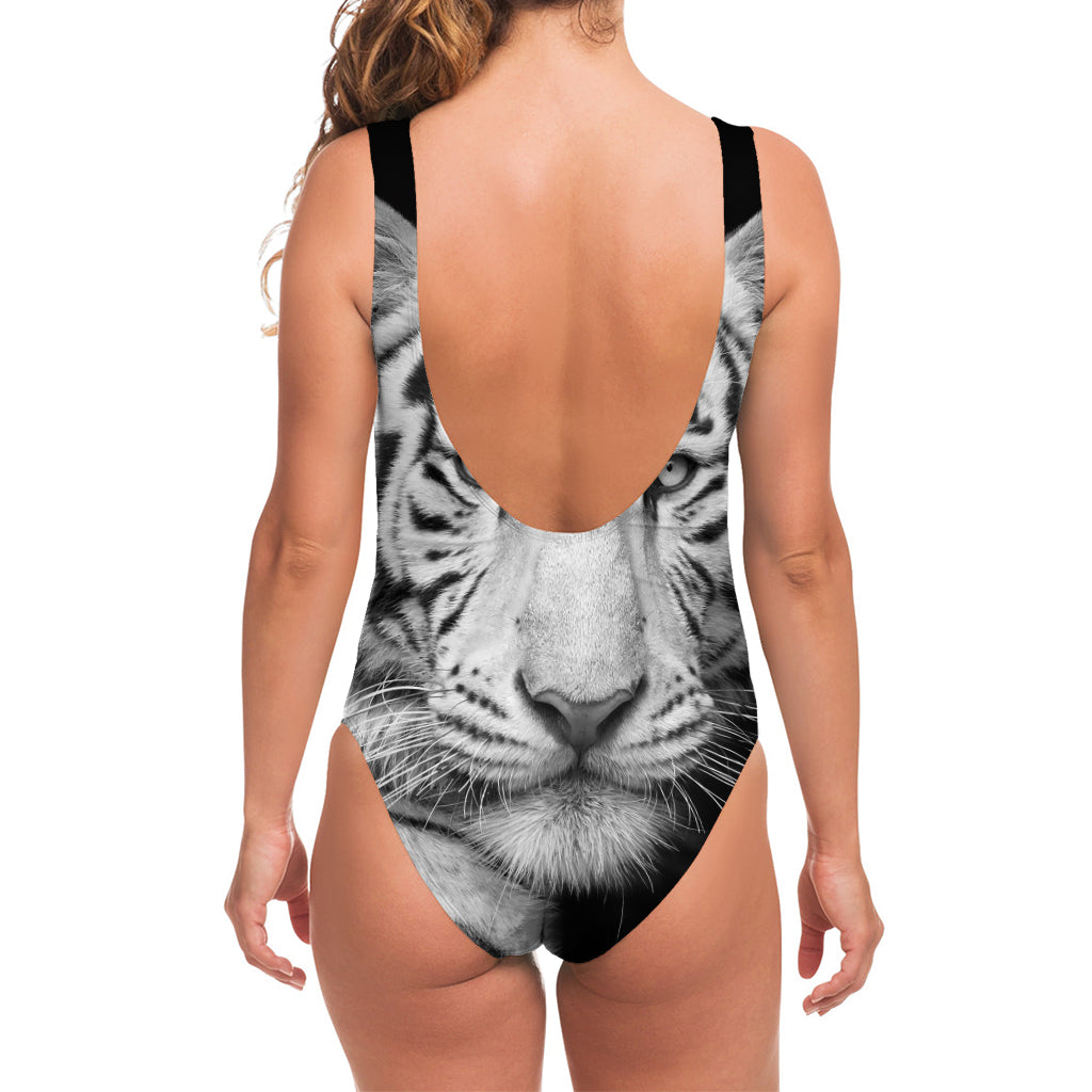 Monochrome White Bengal Tiger Print One Piece Swimsuit