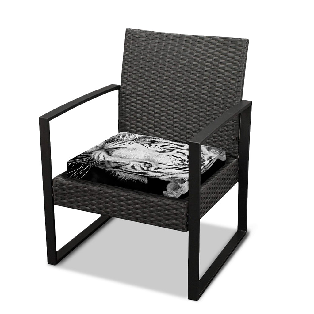 Monochrome White Bengal Tiger Print Outdoor Seat Cushion Cover