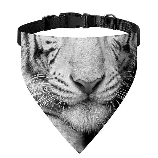 Monochrome White Bengal Tiger Print Over The Collar Dog Bandana