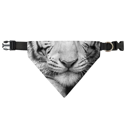 Monochrome White Bengal Tiger Print Over The Collar Dog Bandana
