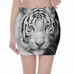 Monochrome White Bengal Tiger Print Pencil Mini Skirt