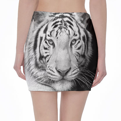 Monochrome White Bengal Tiger Print Pencil Mini Skirt