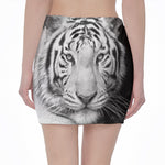 Monochrome White Bengal Tiger Print Pencil Mini Skirt