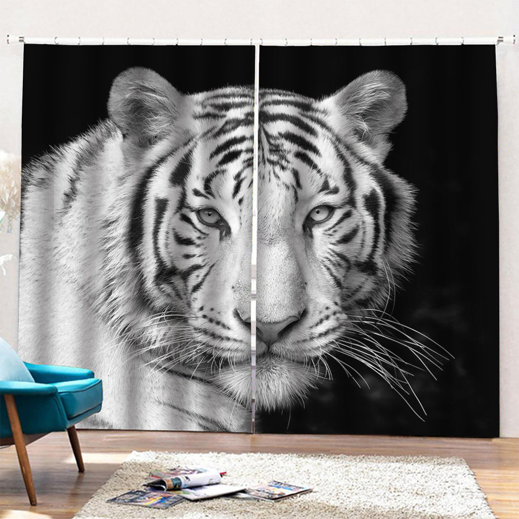 Monochrome White Bengal Tiger Print Pencil Pleat Curtains