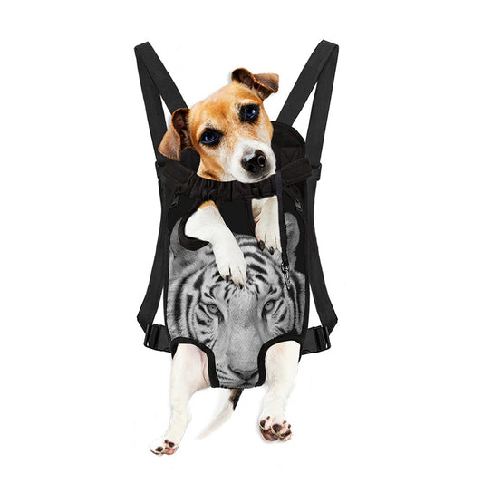 Monochrome White Bengal Tiger Print Pet Carrier Backpack