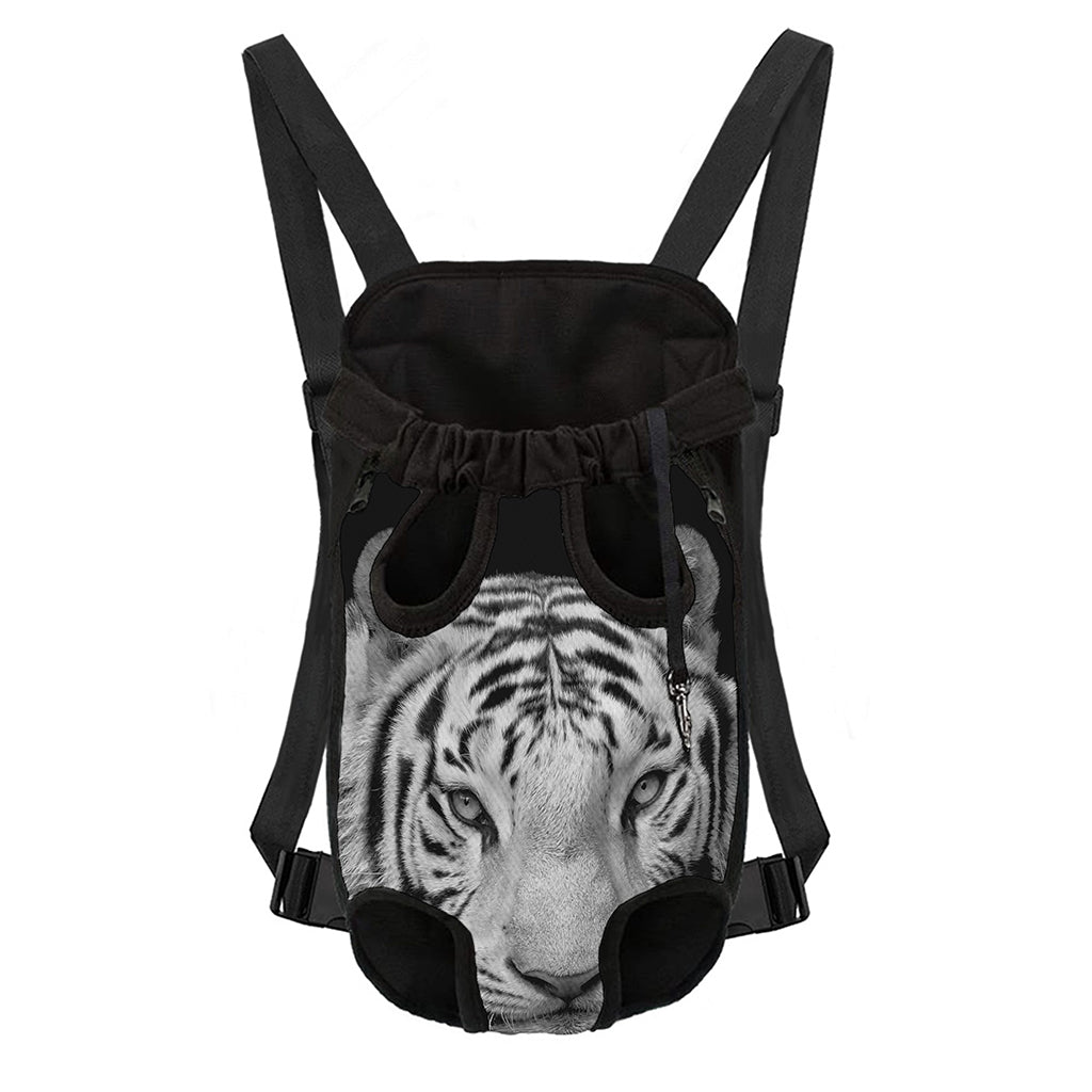 Monochrome White Bengal Tiger Print Pet Carrier Backpack