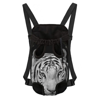 Monochrome White Bengal Tiger Print Pet Carrier Backpack