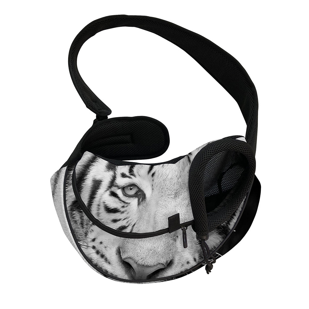 Monochrome White Bengal Tiger Print Pet Sling Carrier