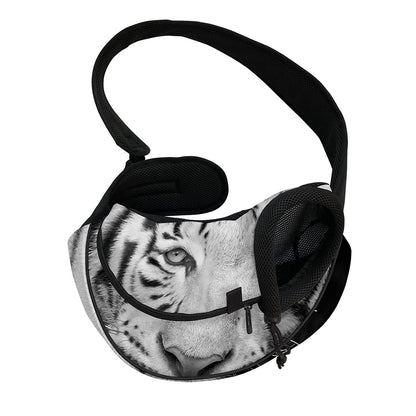Monochrome White Bengal Tiger Print Pet Sling Carrier