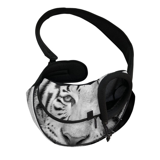 Monochrome White Bengal Tiger Print Pet Sling Carrier