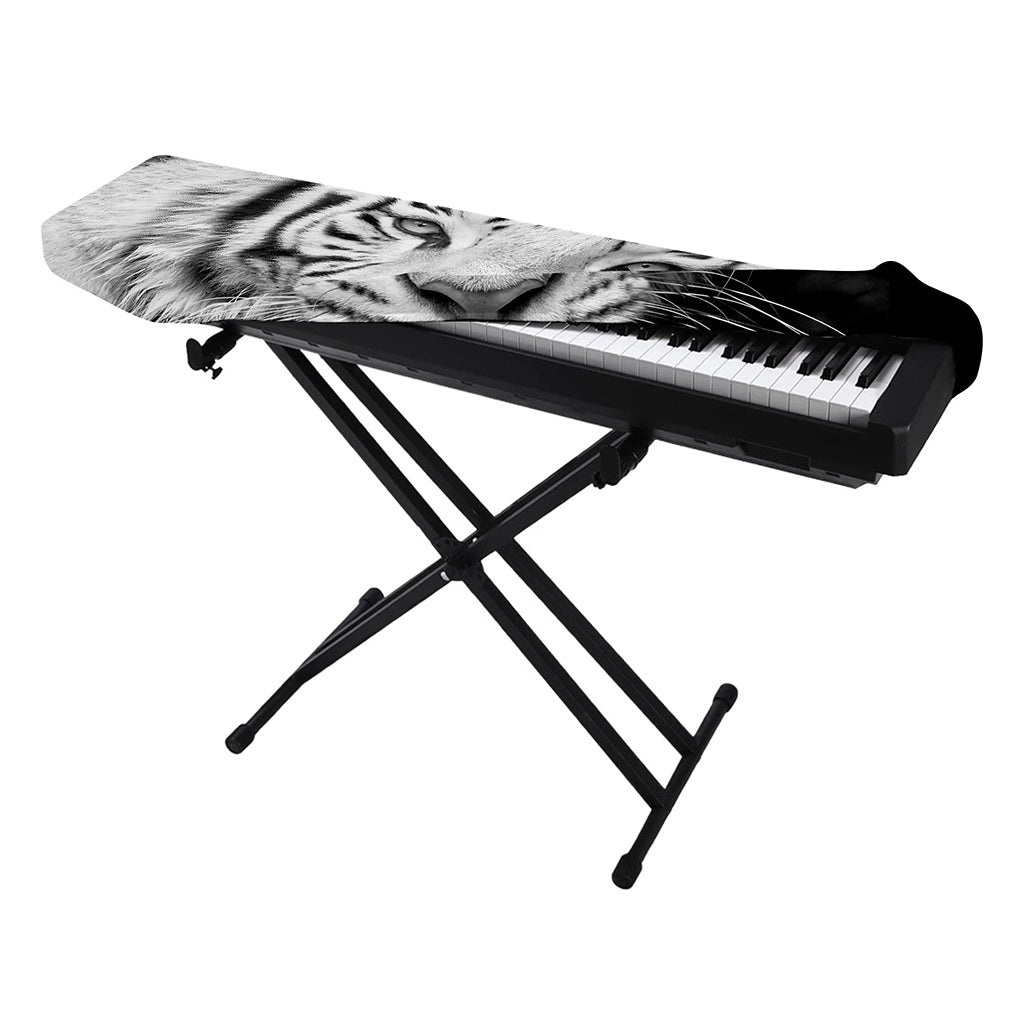 Monochrome White Bengal Tiger Print Piano Keyboard Cover