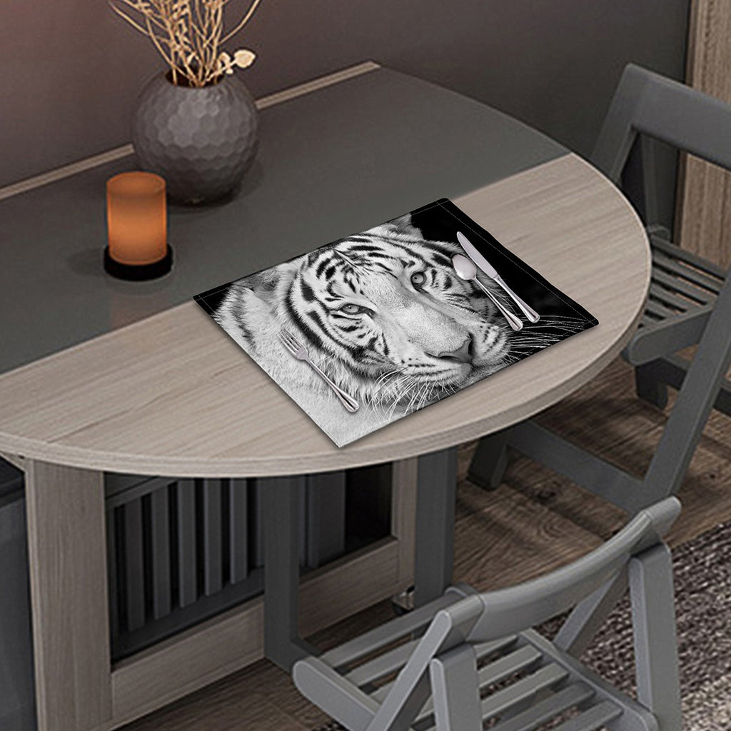 Monochrome White Bengal Tiger Print Placemat