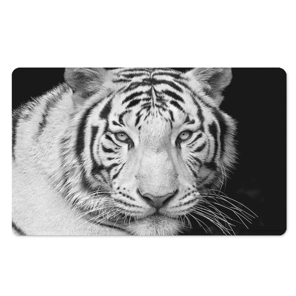 Monochrome White Bengal Tiger Print Polyester Doormat