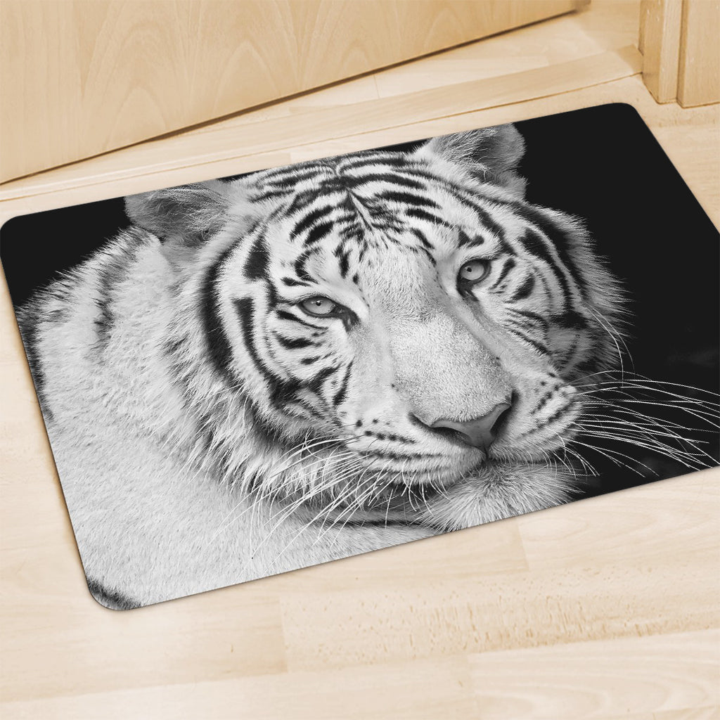 Monochrome White Bengal Tiger Print Polyester Doormat