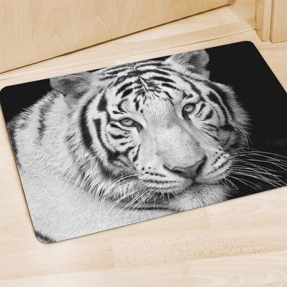 Monochrome White Bengal Tiger Print Polyester Doormat
