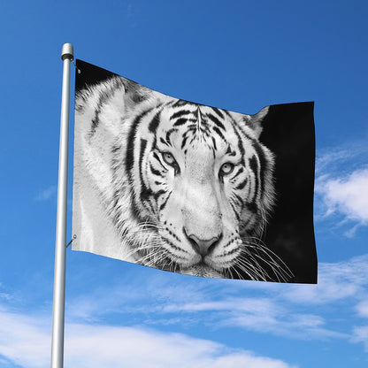 Monochrome White Bengal Tiger Print Polyester Flag