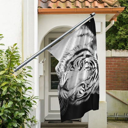 Monochrome White Bengal Tiger Print Polyester Flag