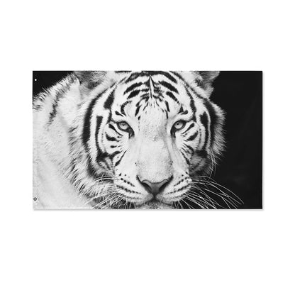 Monochrome White Bengal Tiger Print Polyester Flag