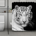 Monochrome White Bengal Tiger Print Polyester Shower Curtain