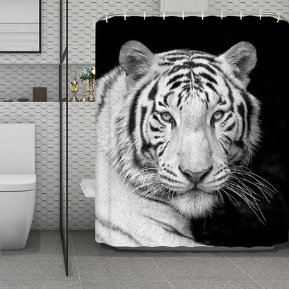 Monochrome White Bengal Tiger Print Polyester Shower Curtain